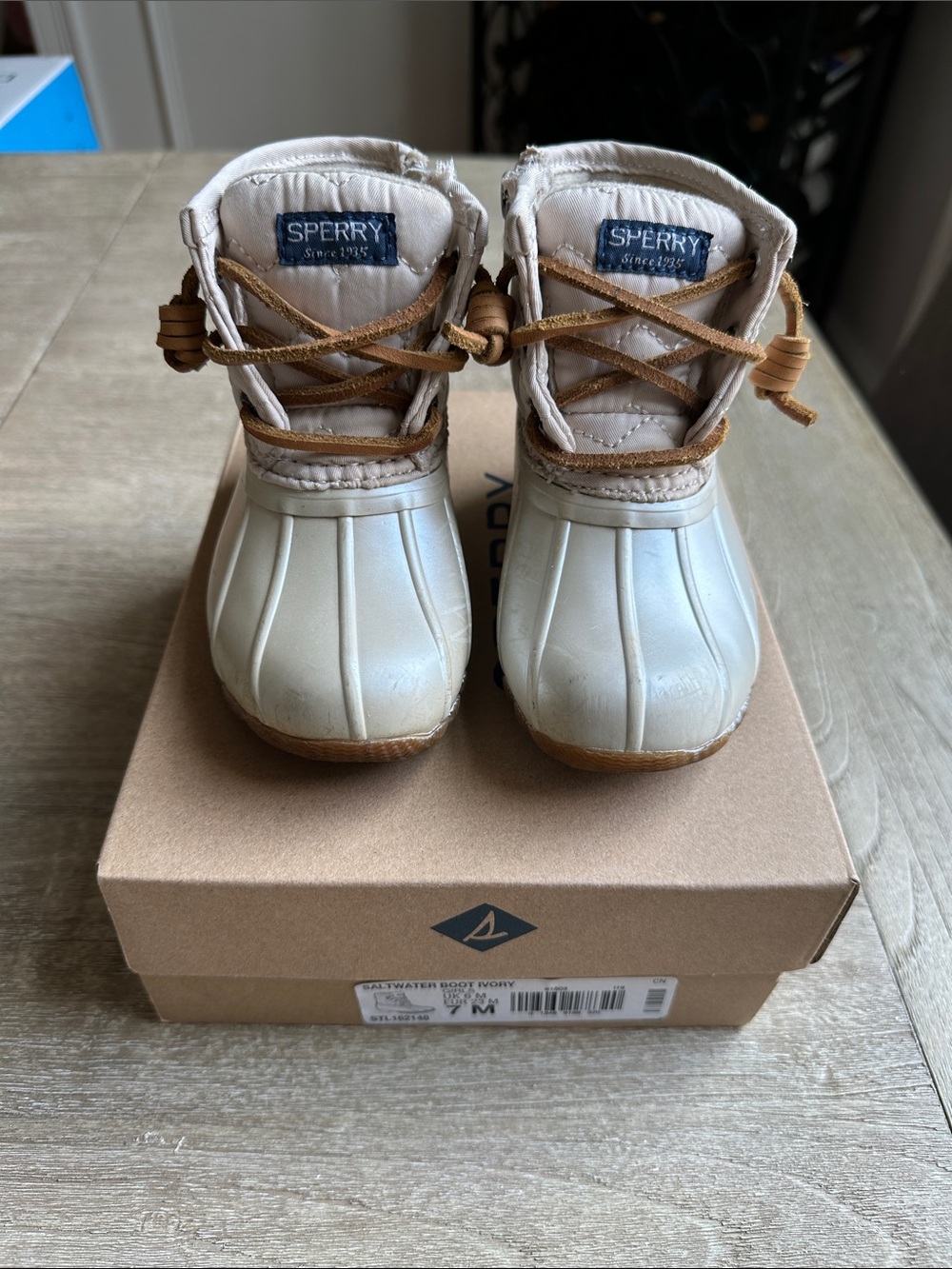 Sperry Kids Ivory & Tan Rain Duck Boots